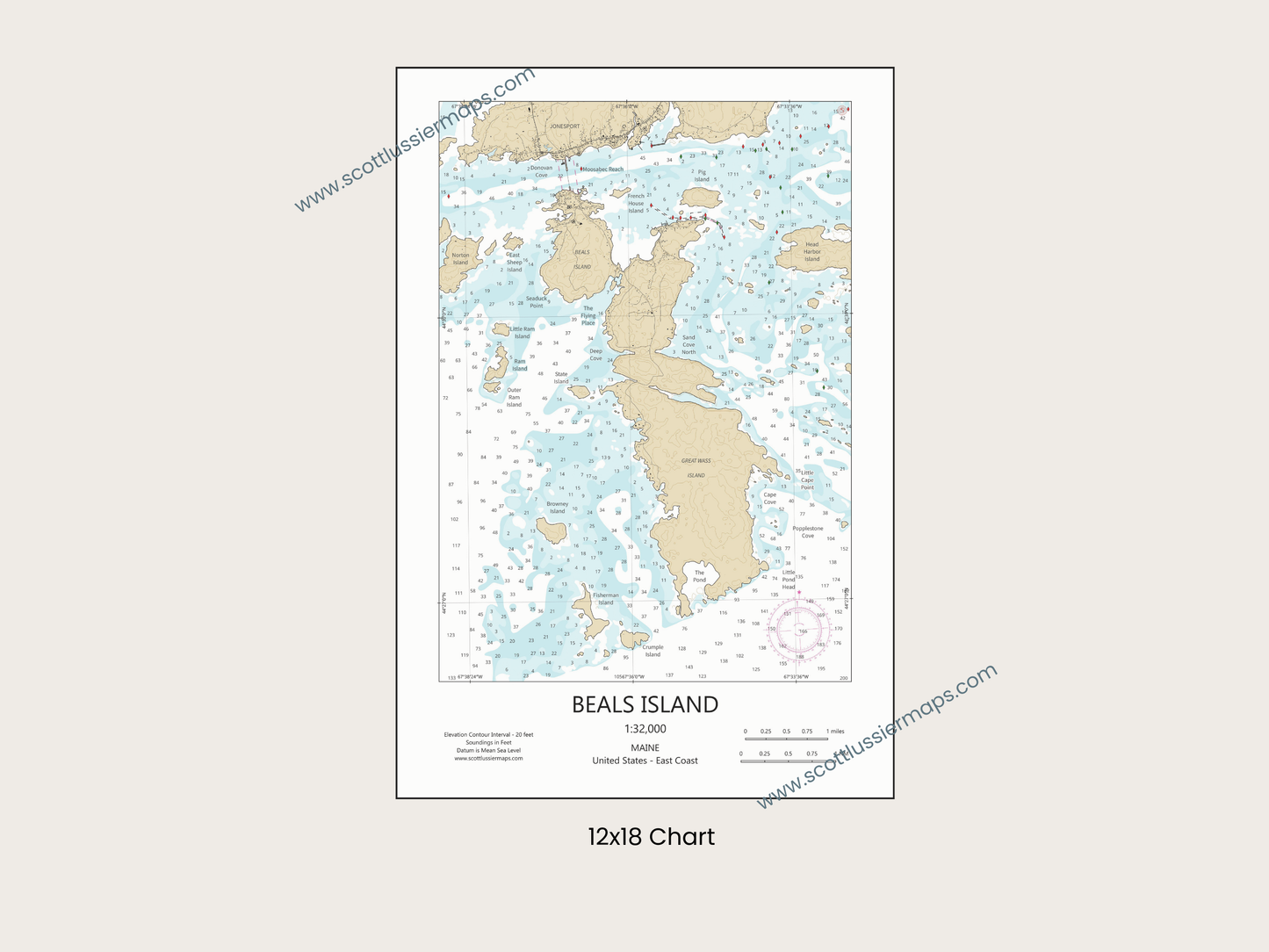 Beals Island Maine CHART Map Art Print