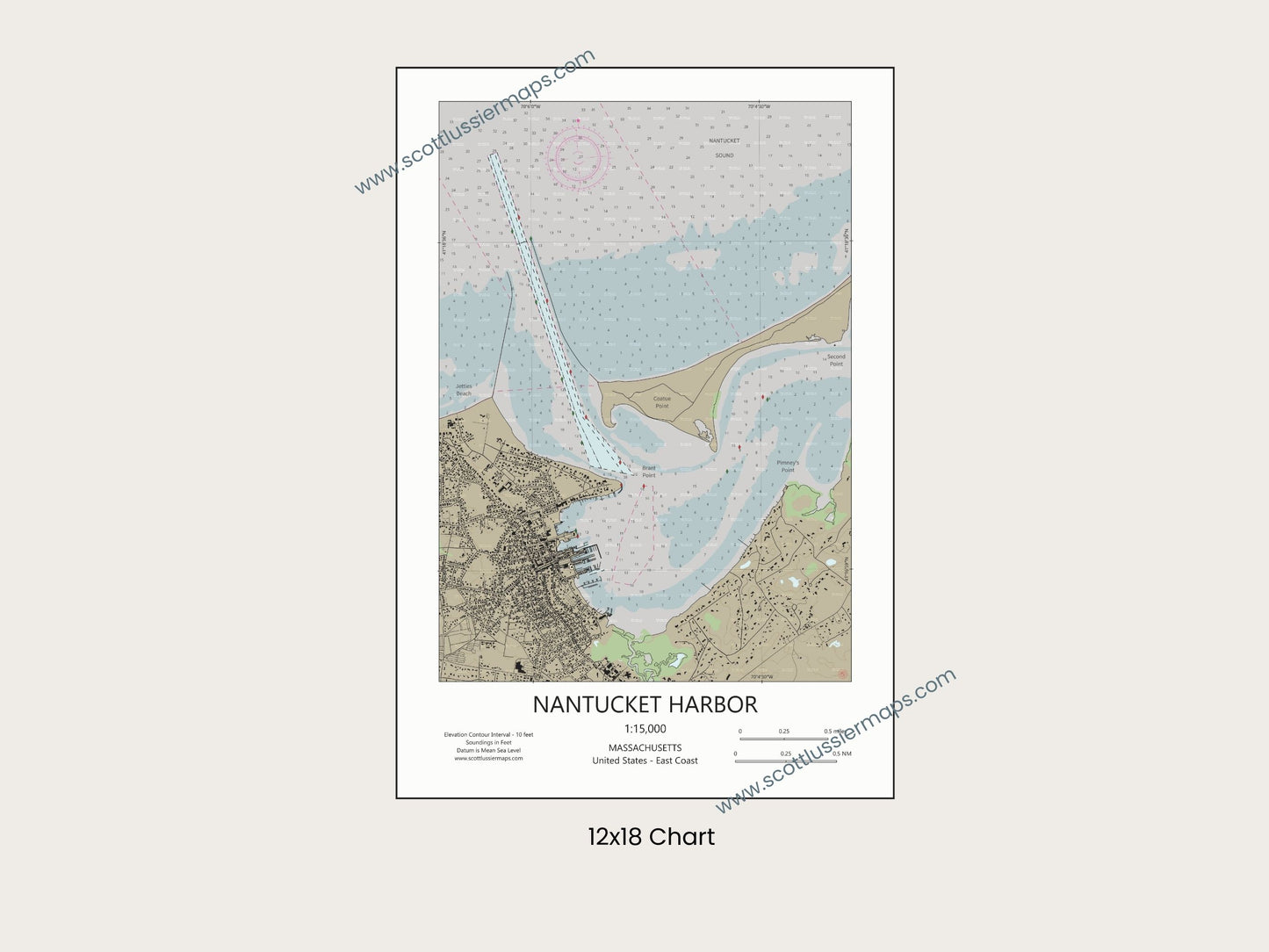 Nantucket Harbor Massachusetts Cape Cod CHART Map Art Print