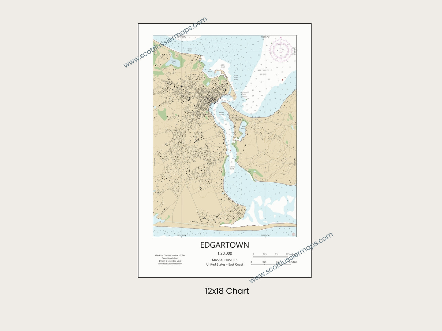 Edgartown Martha’s Vineyard Massachusetts Cape Cod CHART Map Art Print
