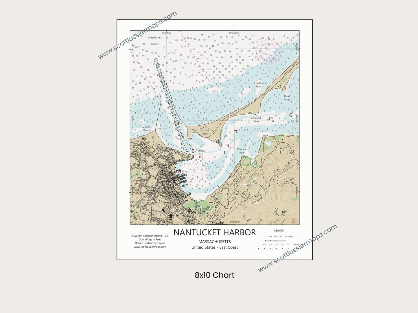 Nantucket Harbor Massachusetts Cape Cod CHART Map Art Print