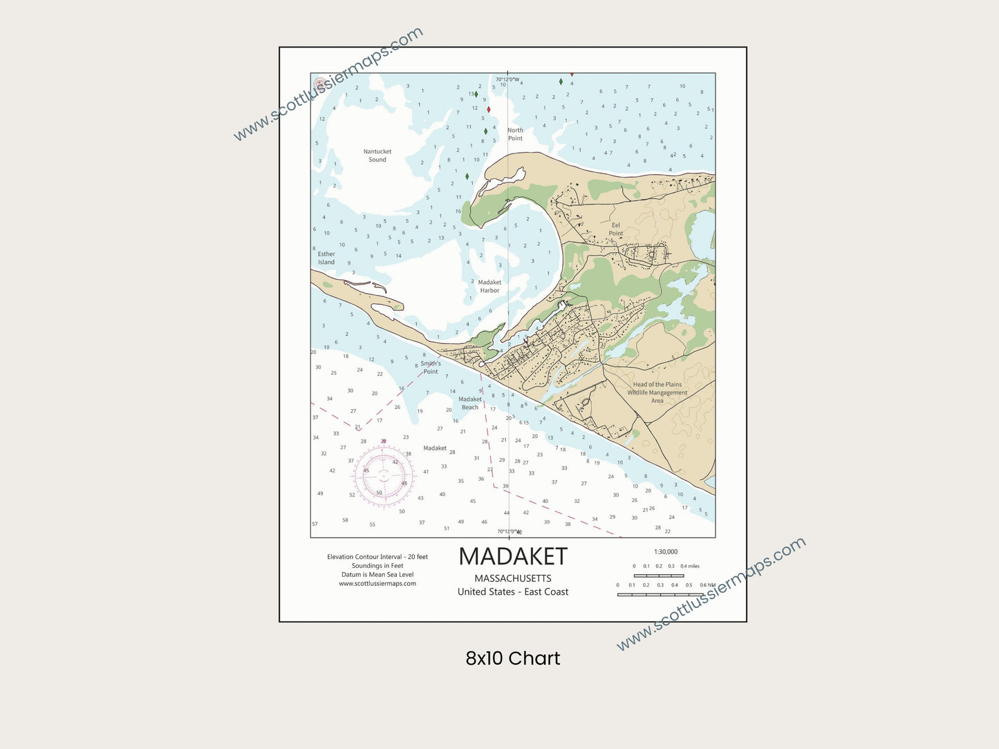Madaket Nantucket Massachusetts Cape Cod CHART Map Art Print