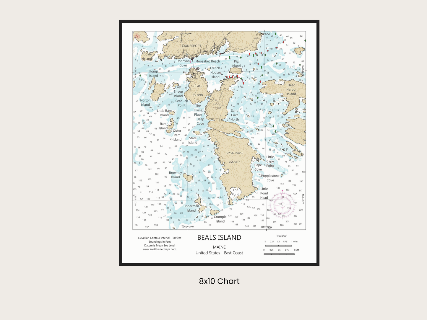 Beals Island Maine CHART Map Art Print