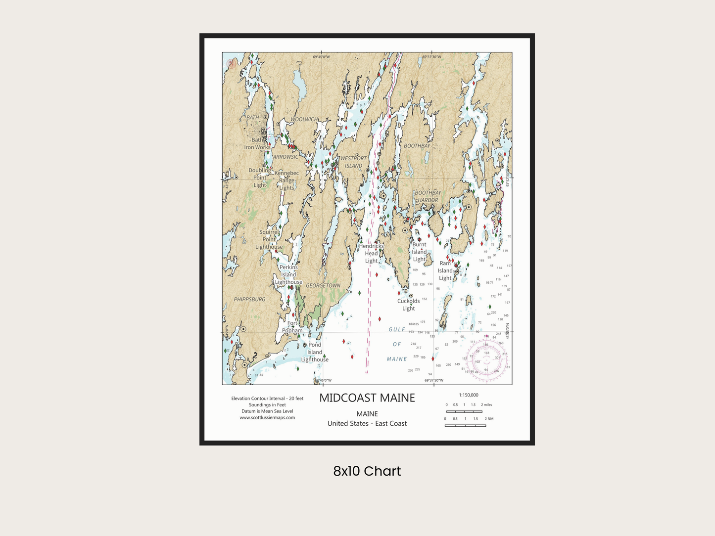 Midcoast Maine CHART Map Art Print 0425
