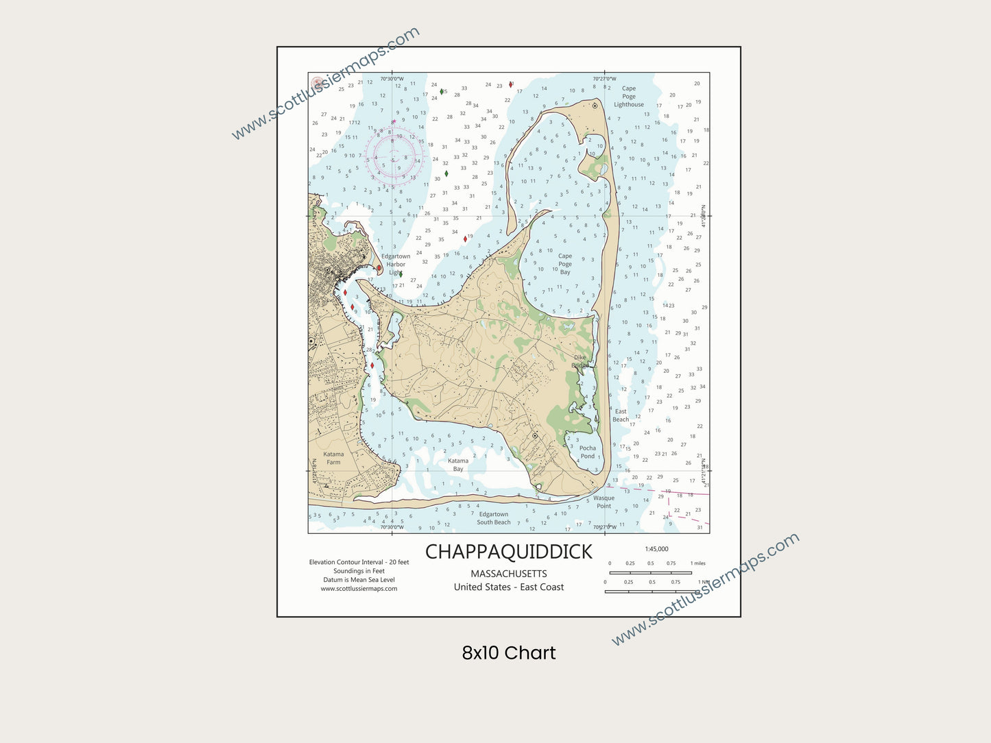 Chappaquiddick Martha’s Vineyard Massachusetts Cape Cod CHART Map Art Print