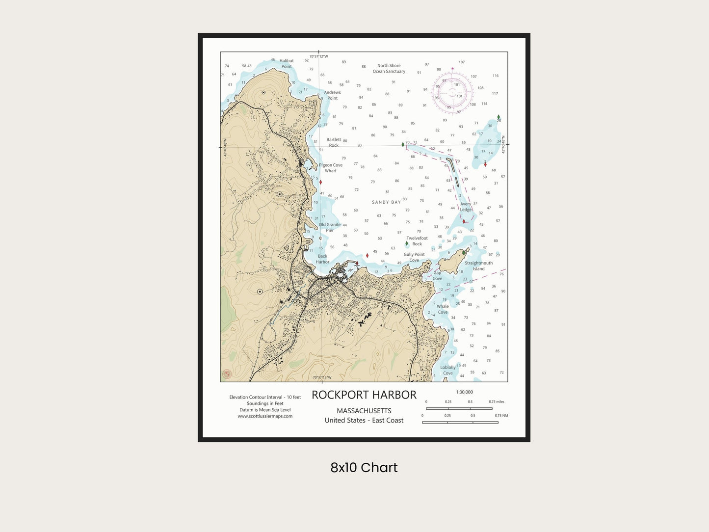 Rockport Harbor Massachusetts CHART Map Art Print 0225