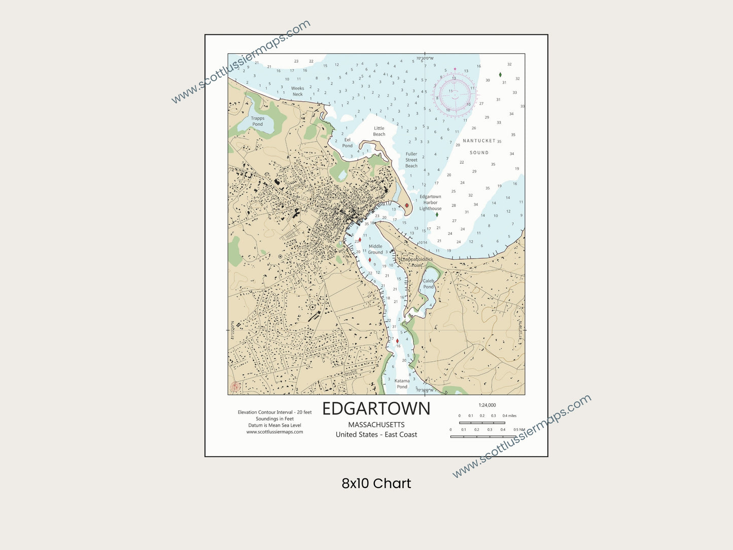 Edgartown Martha’s Vineyard Massachusetts Cape Cod CHART Map Art Print