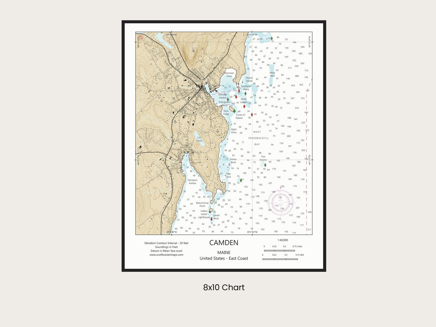Camden Maine CHART Map Art Print 0225