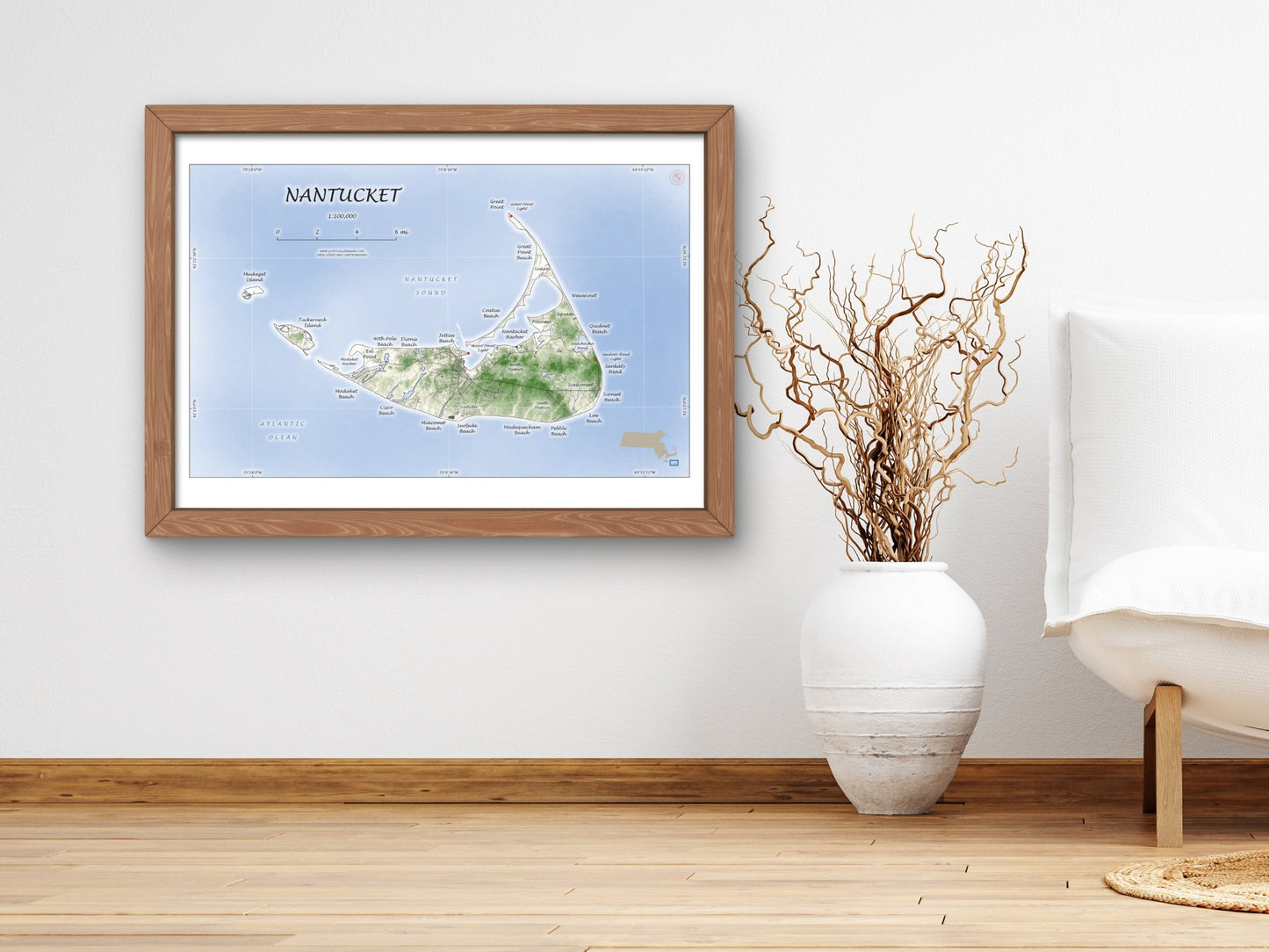 Nantucket Mass Cape Cod WATERCOLOR Map Art Print