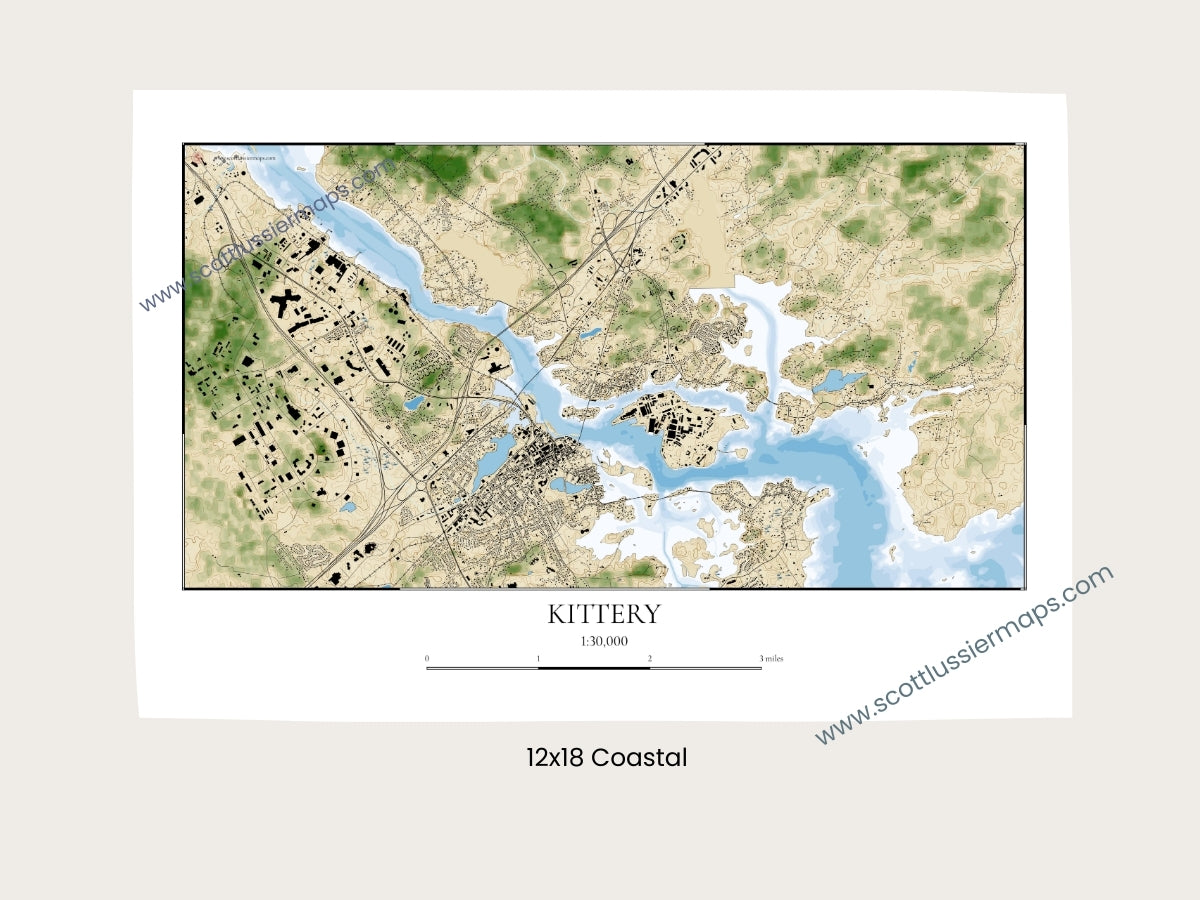 Kittery Maine COASTAL Map Art Print