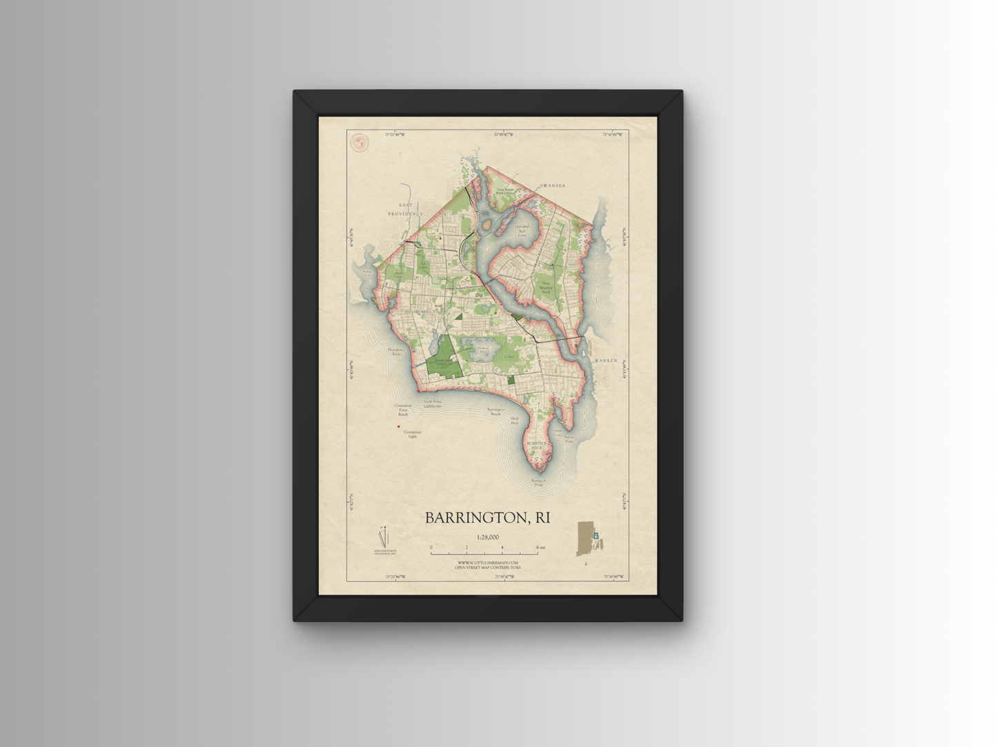 Barrington Rhode Island HOMETOWN Map Art Print 0325