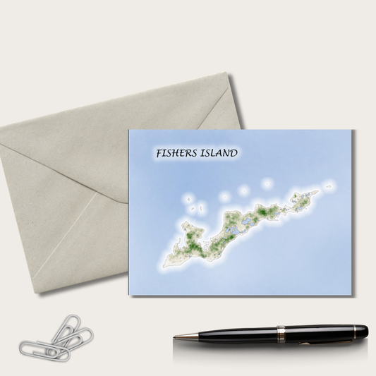 Fishers Island Notecard Set of Six in either White or Craft Self Sealing Envelopes Blank Inside All Occasions