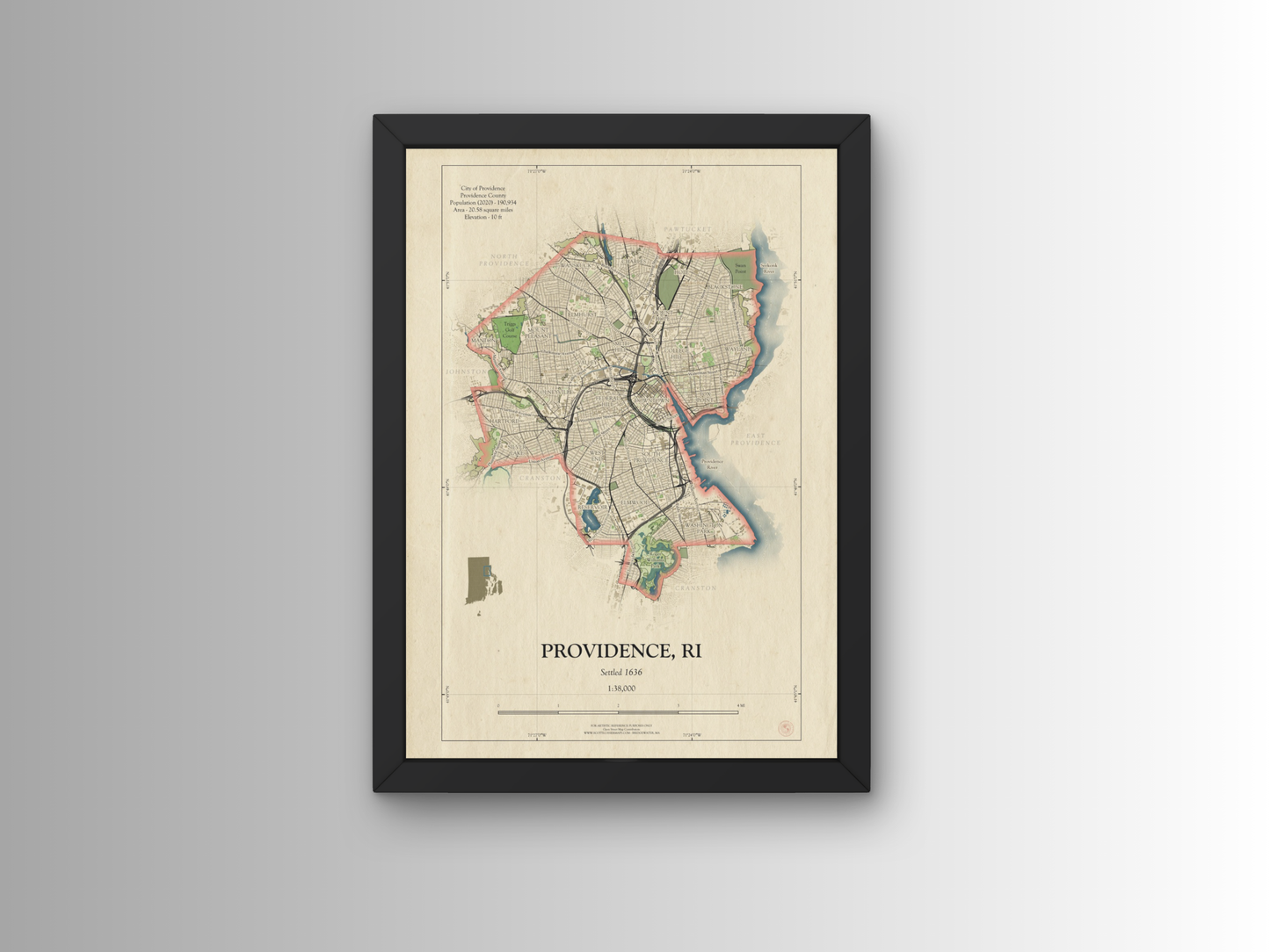 Providence Rhode Island HOMETOWN Map Art Print 0325