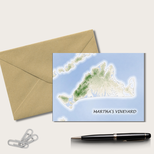 Martha's Vineyard Island Notecard Set of Six Cape Cod in either White or Craft Self Sealing Envelopes Blank Inside All Occasions