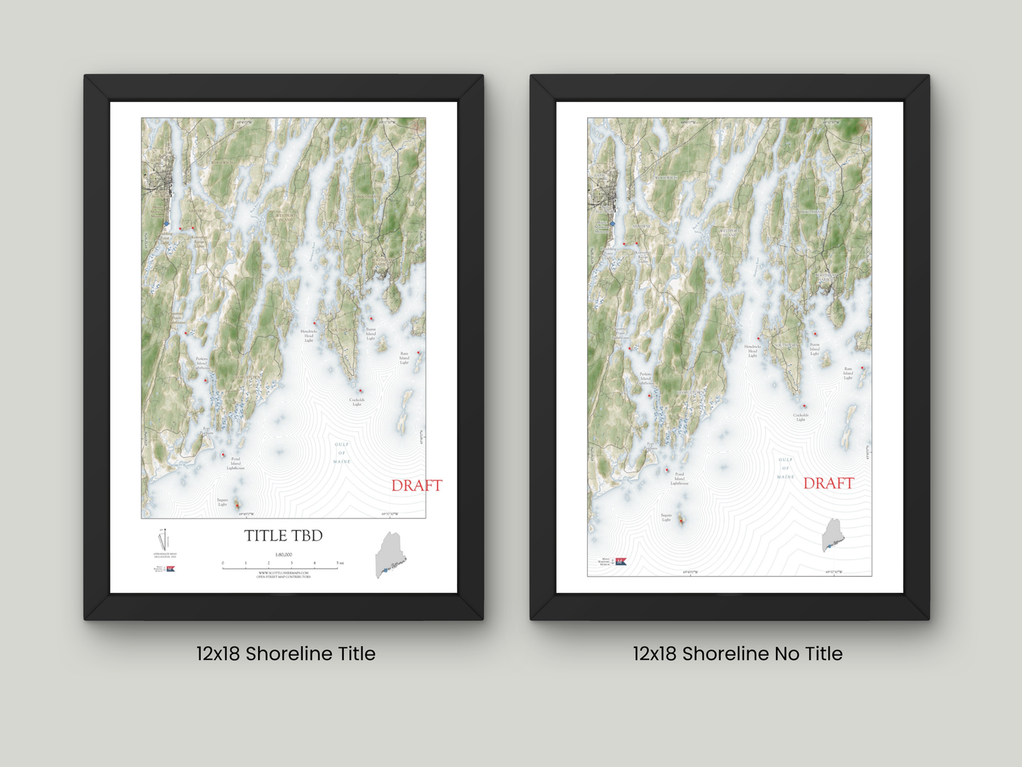 Maine Maritime SHORELINE Map Art Print 0525