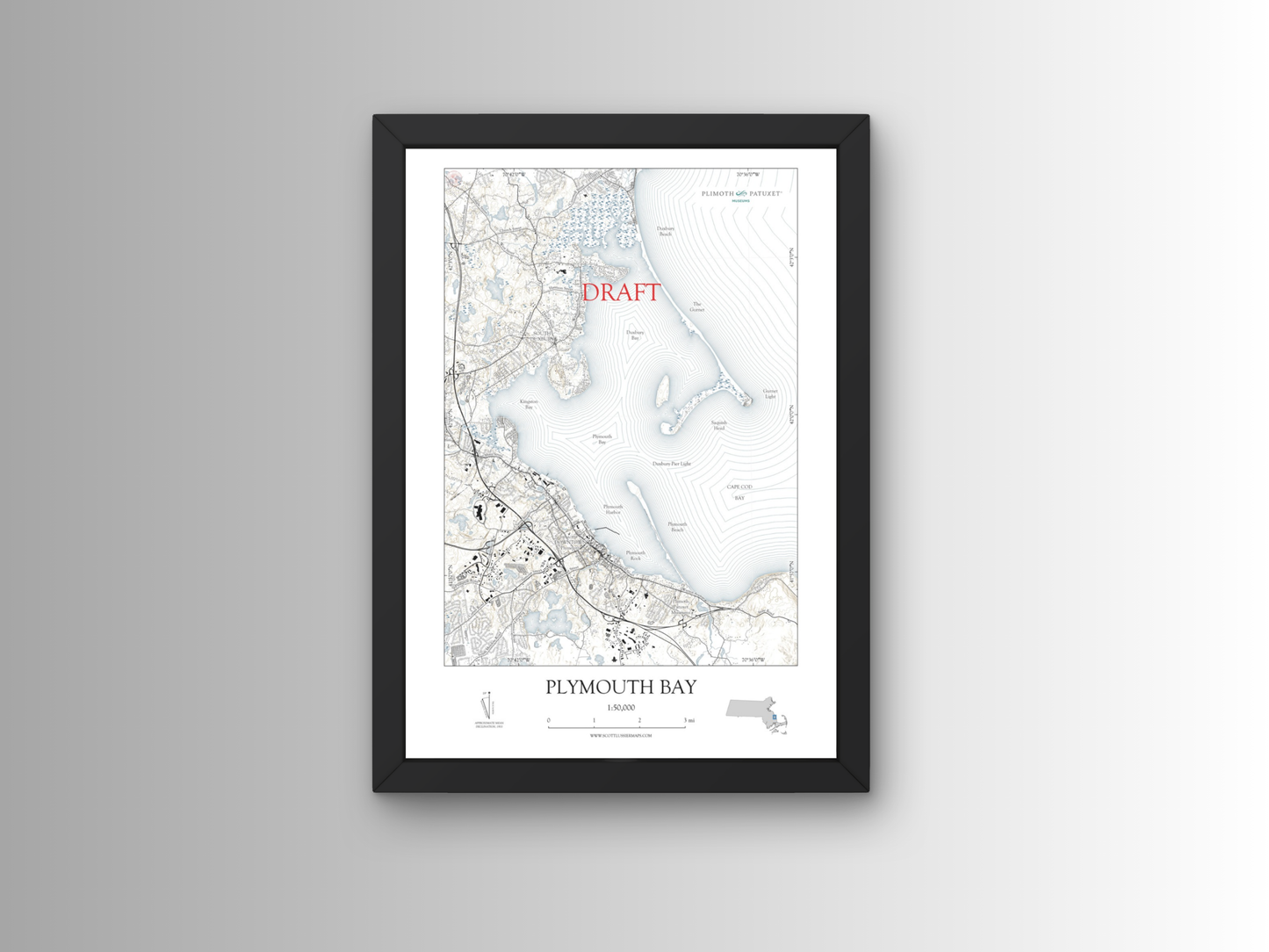 Plymouth Bay Massachusetts NAUTICAL Map Art Print 042025