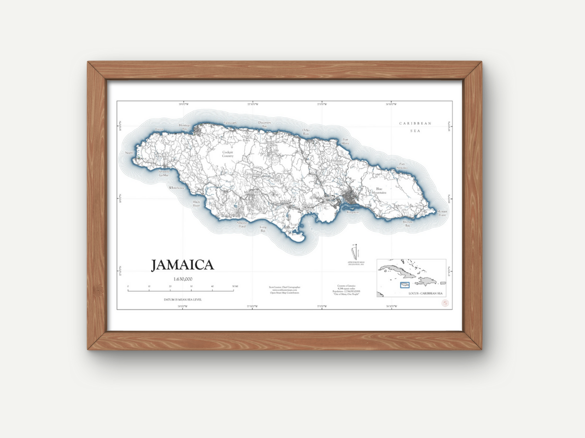 Jamaica NAUTICAL Map Art Print 0325