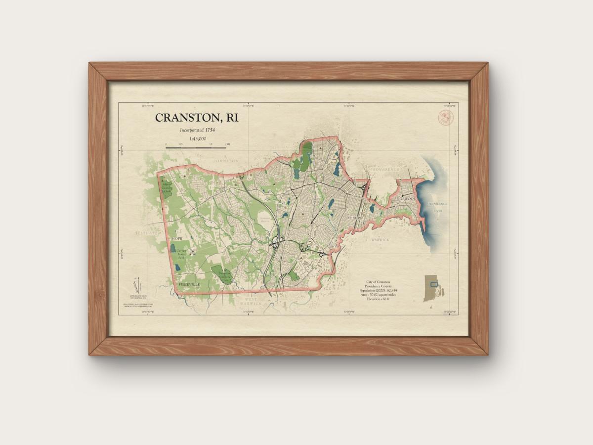 Cranston Rhode Island Map Art Print HOMETOWN Style
