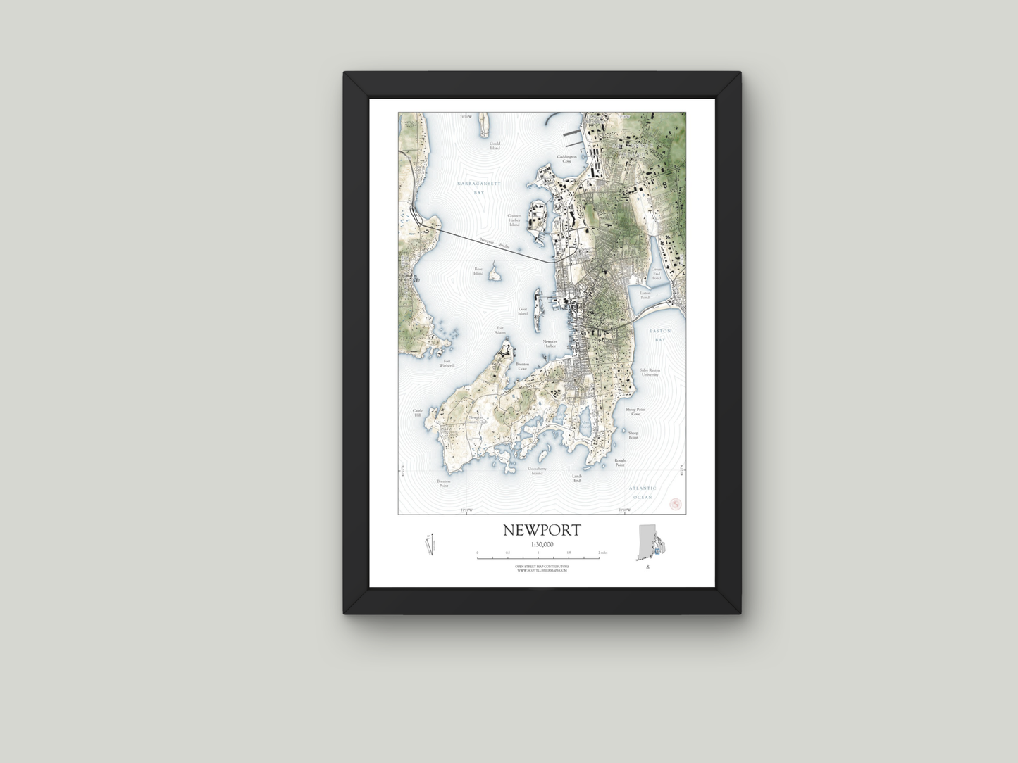 Newport Rhode Island SHORELINE Map Art Print