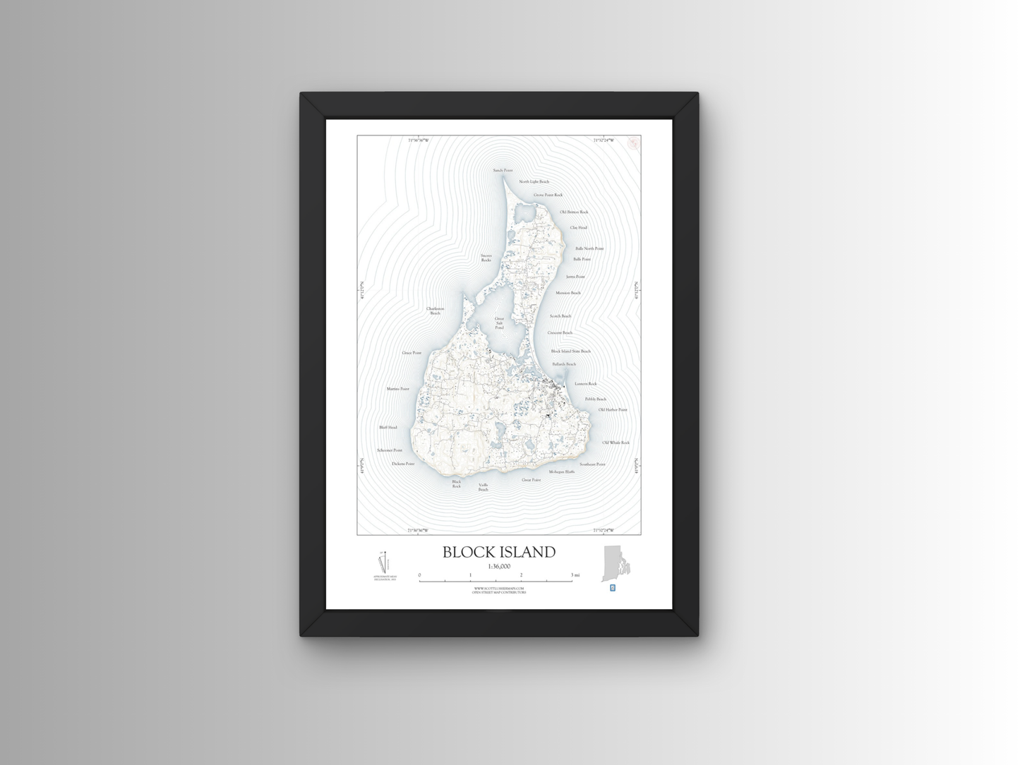 Block Island Rhode Island NAUTICAL Map Art Print 0325