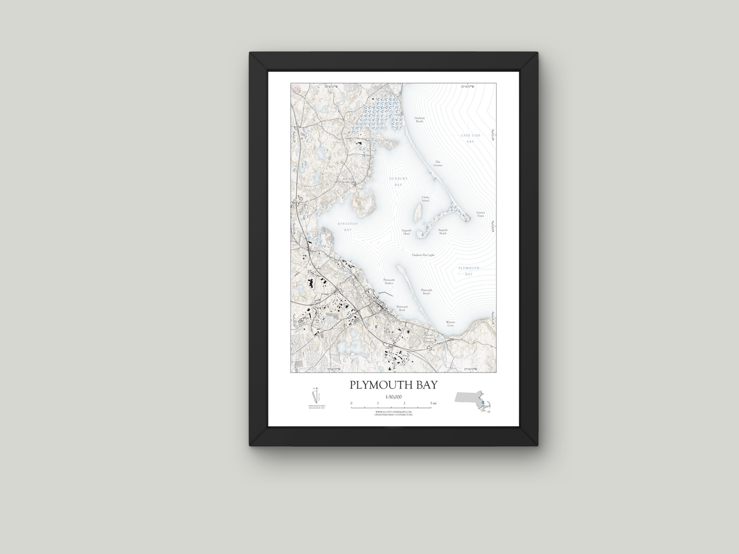 Plymouth Bay Massachusetts Map Art Print Nautical Style