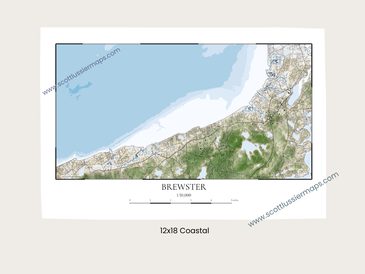 Brewster Cape Cod MA Map Art Print Coastal Style