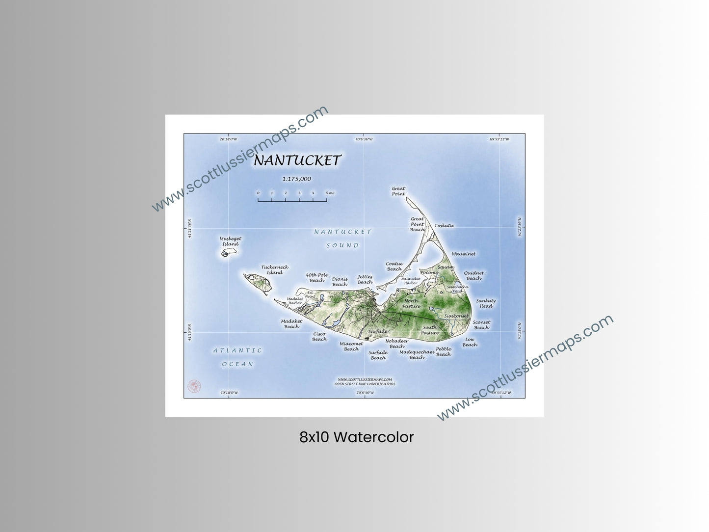 Nantucket Mass Cape Cod WATERCOLOR Map Art Print