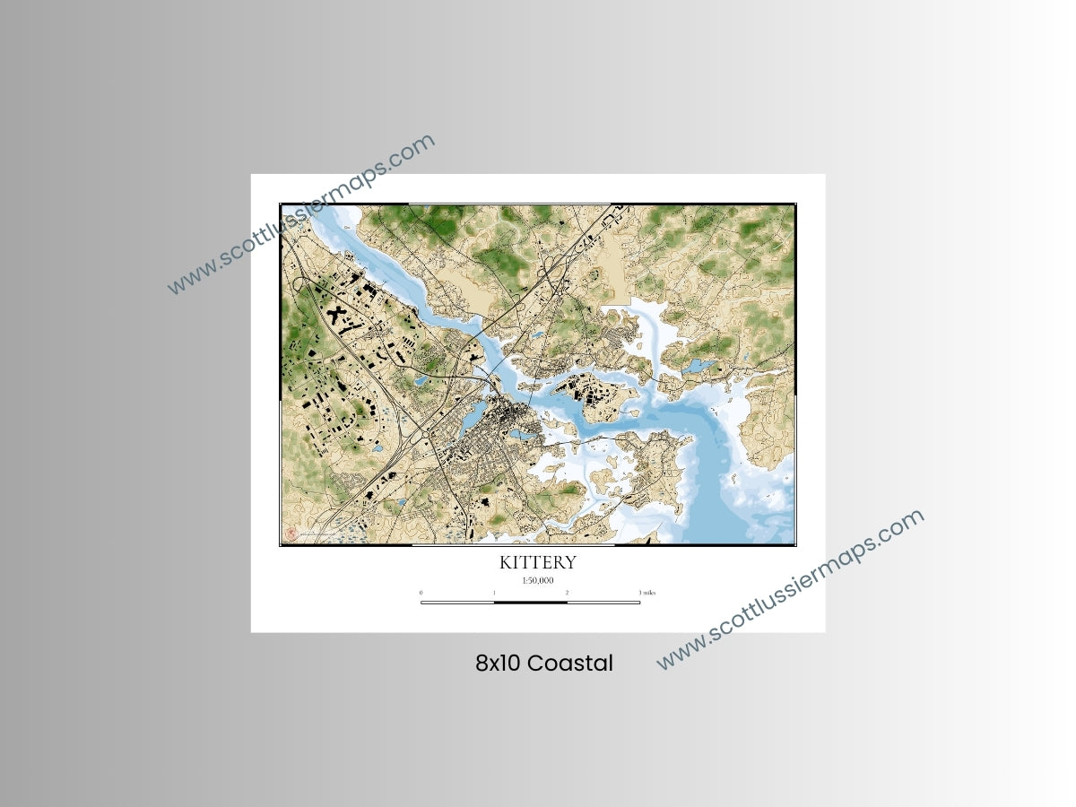 Kittery Maine COASTAL Map Art Print
