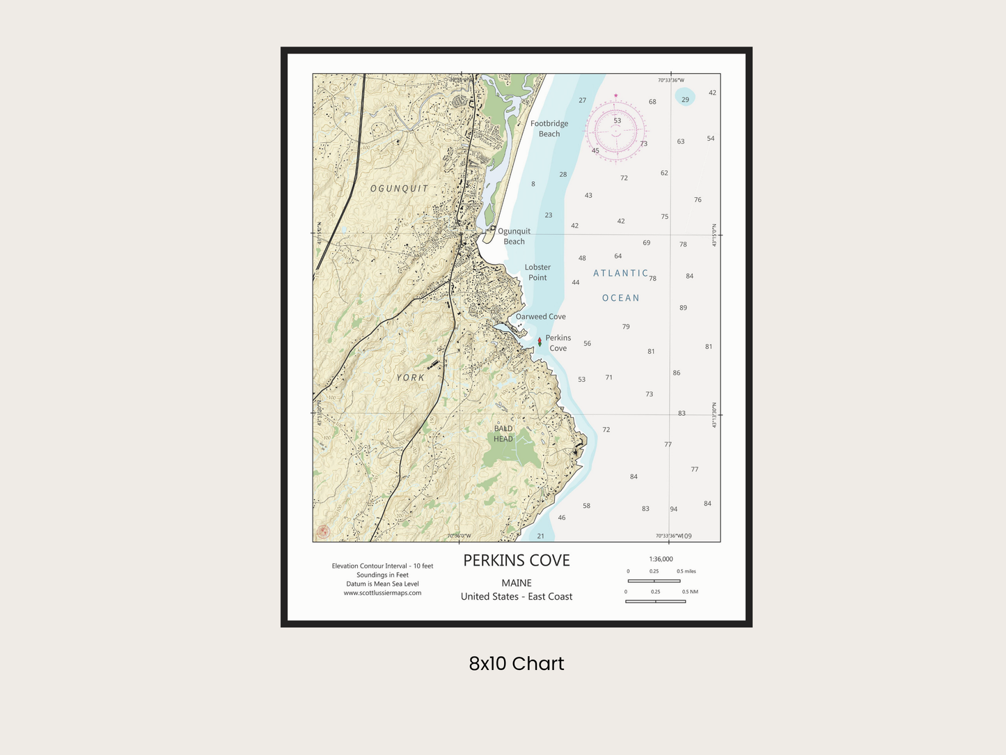 Perkins Cove Maine Map Art Print Wall Decor Travel Memory Navigate Color Ocean Sail Water Home Dorm Work CHARTStyle