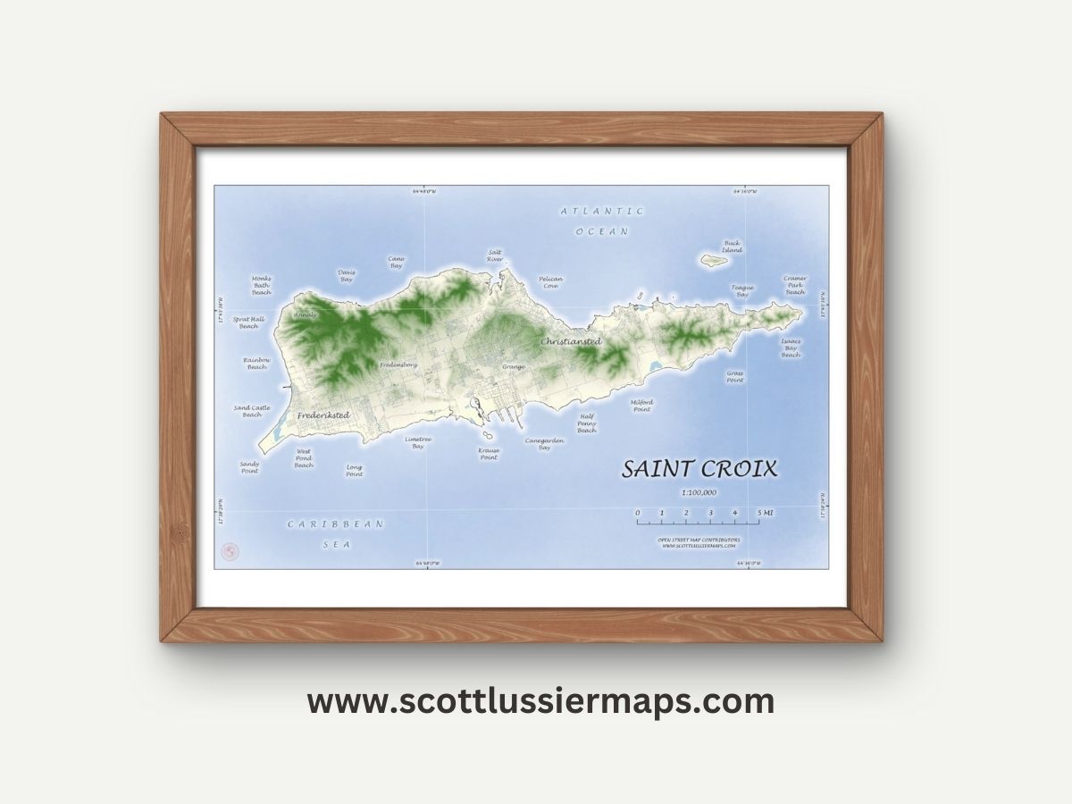 St Croix WATERCOLOR Map Art Print 0325