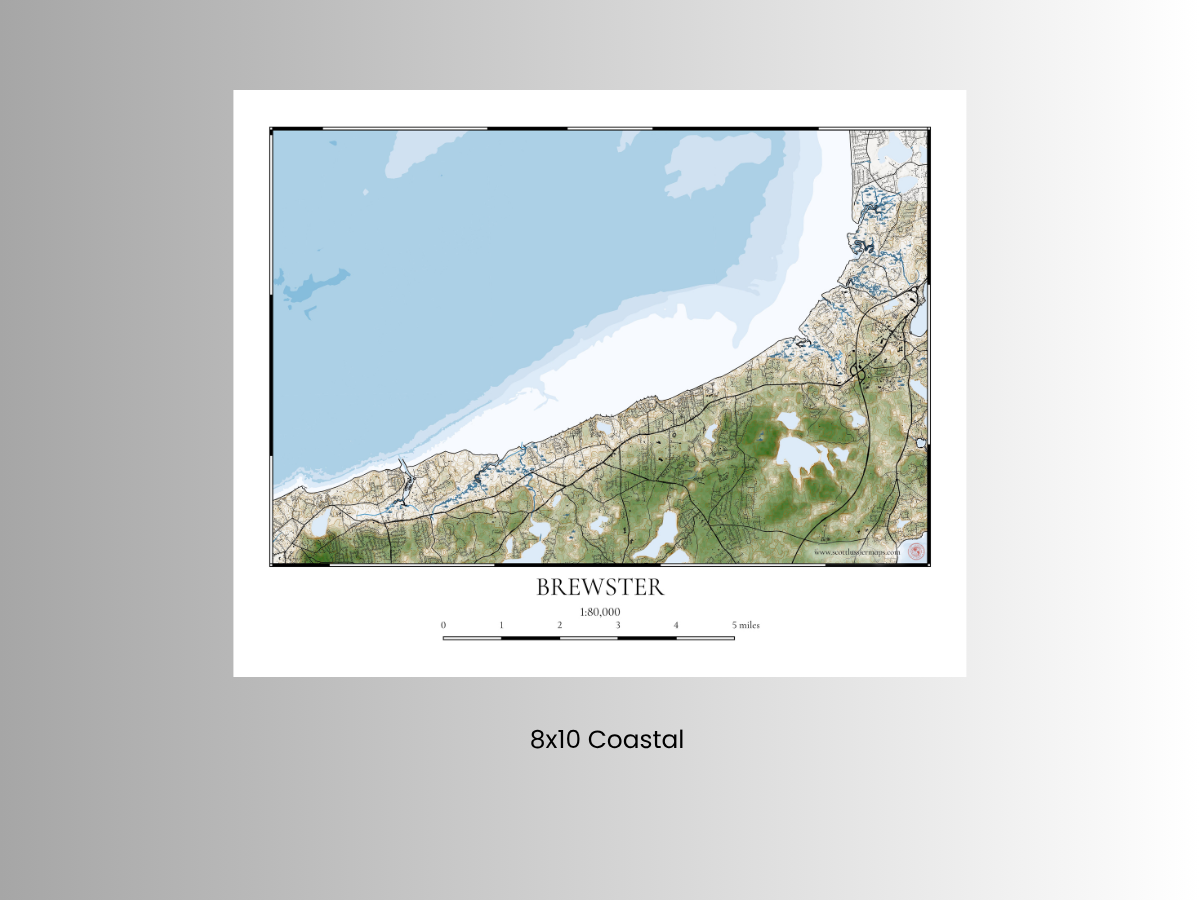 Brewster Cape Cod MA Map Art Print Coastal Style