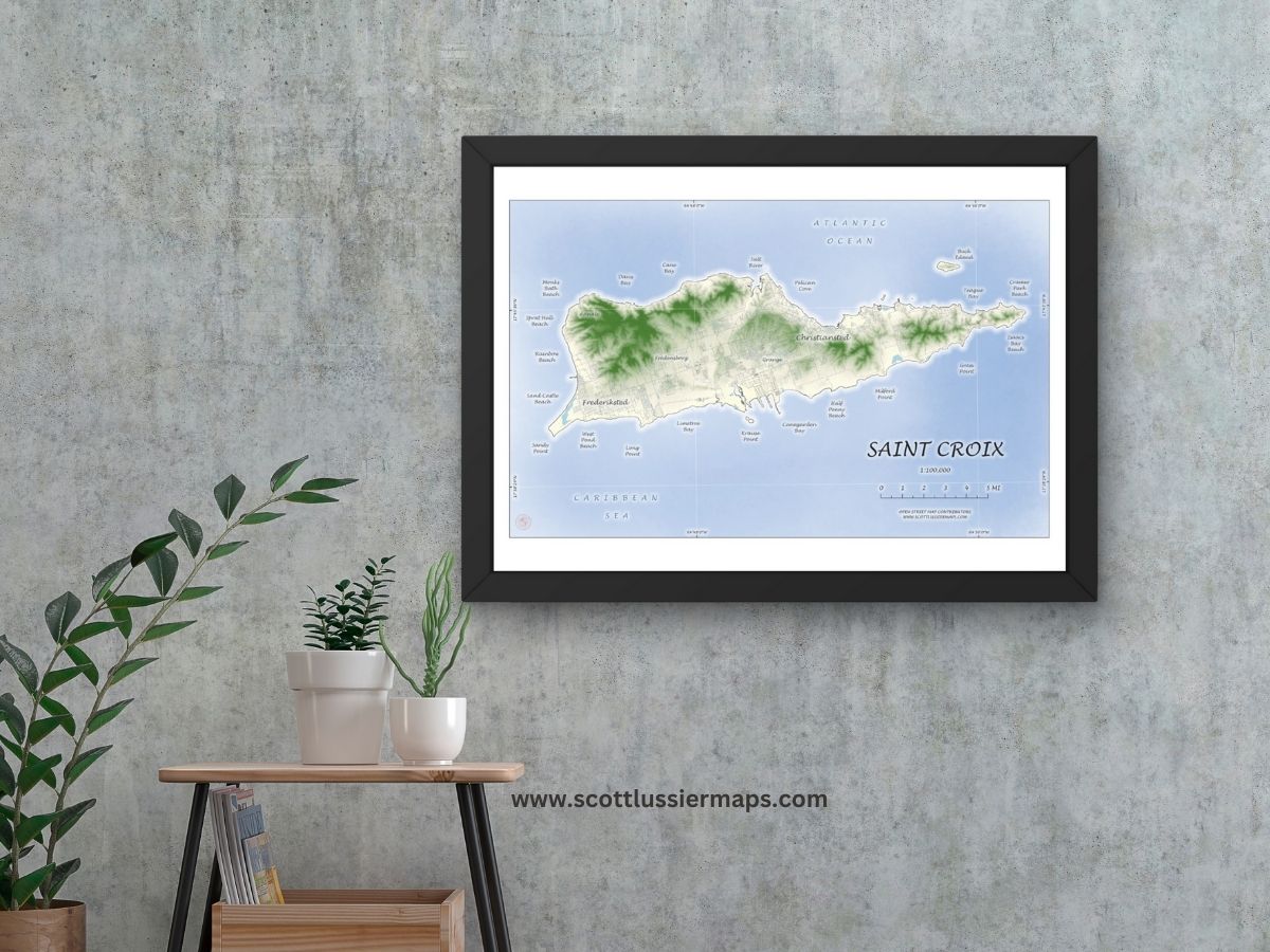 St Croix WATERCOLOR Map Art Print 0325