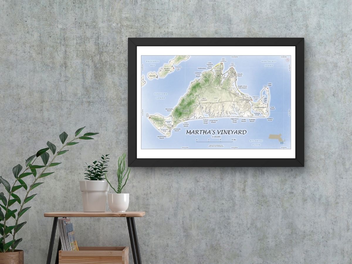 Martha's Vineyard Massachusetts Cape Cod WATERCOLOR Map Art Print 0225