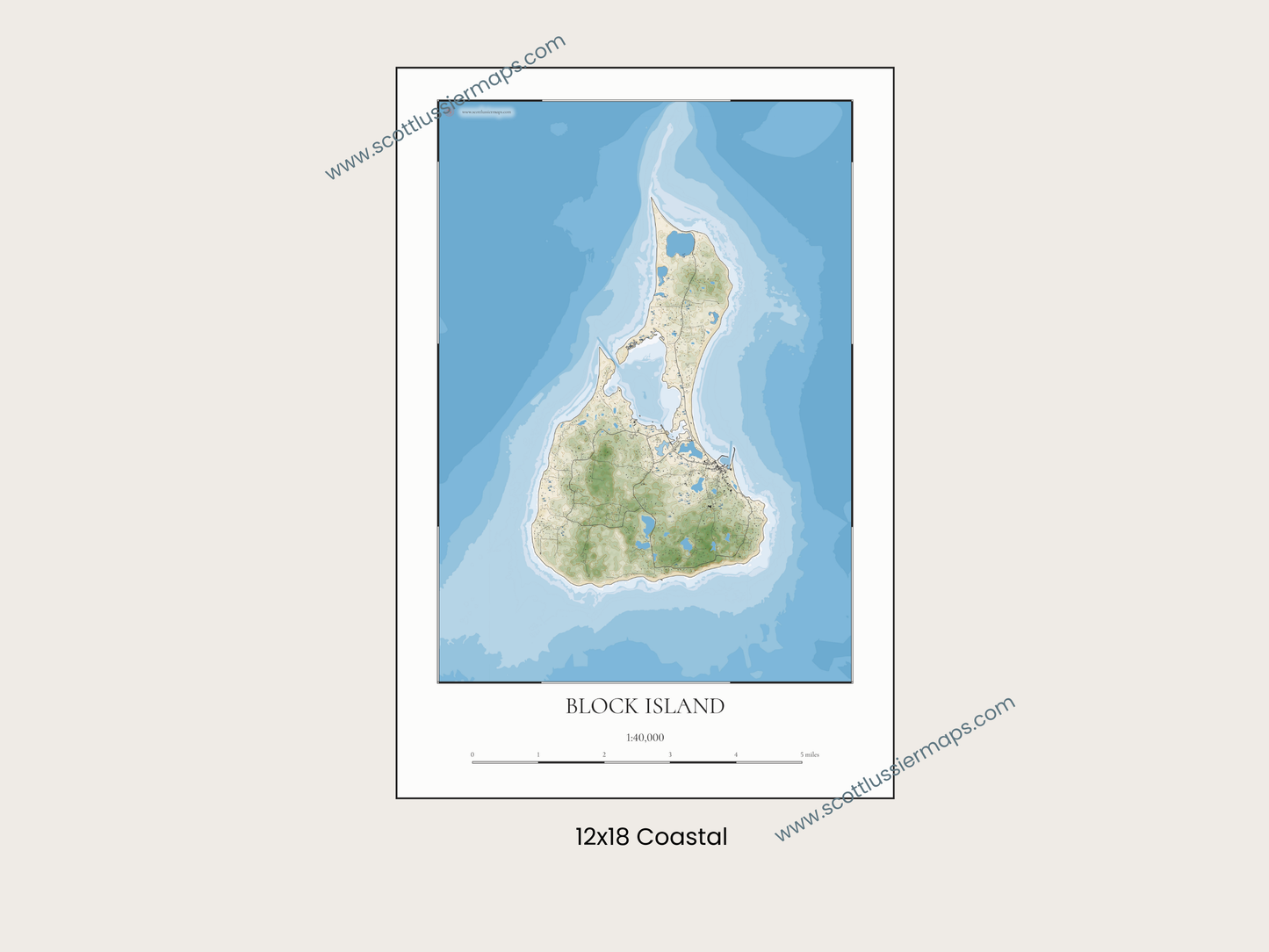 Block Island Rhode Island COASTAL Map Art Print 0325