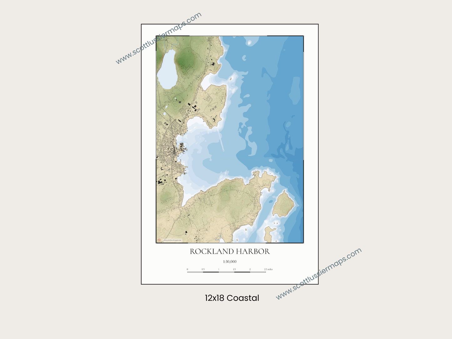 Rockland Maine COASTAL Map Art Print 0425