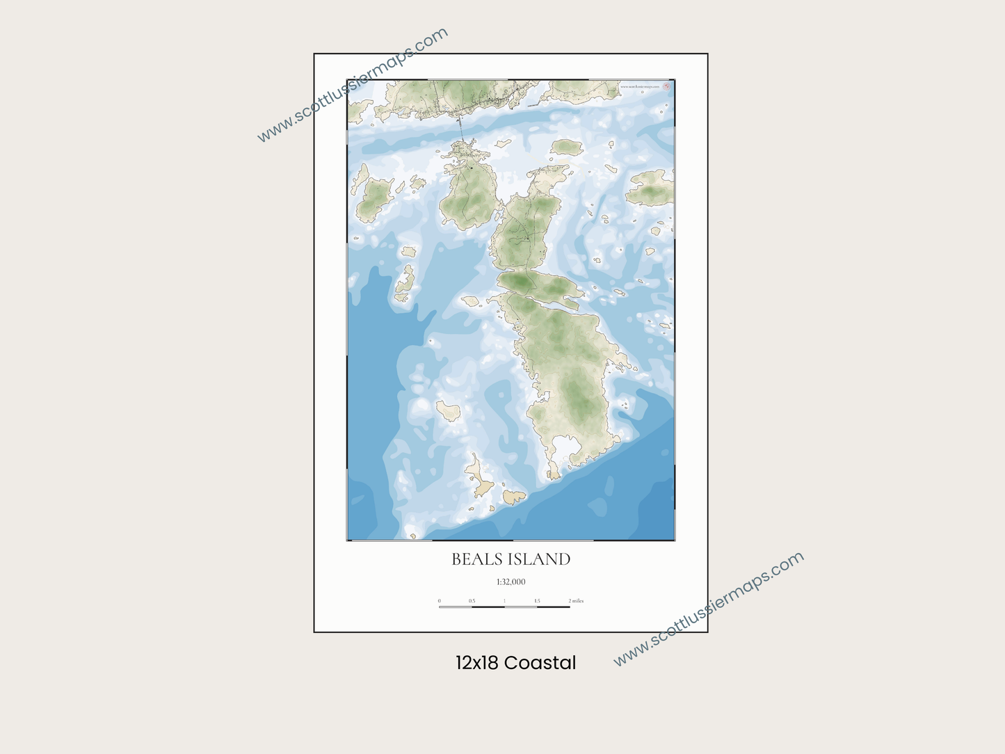 Beals Island Maine COASTAL Map Art Print