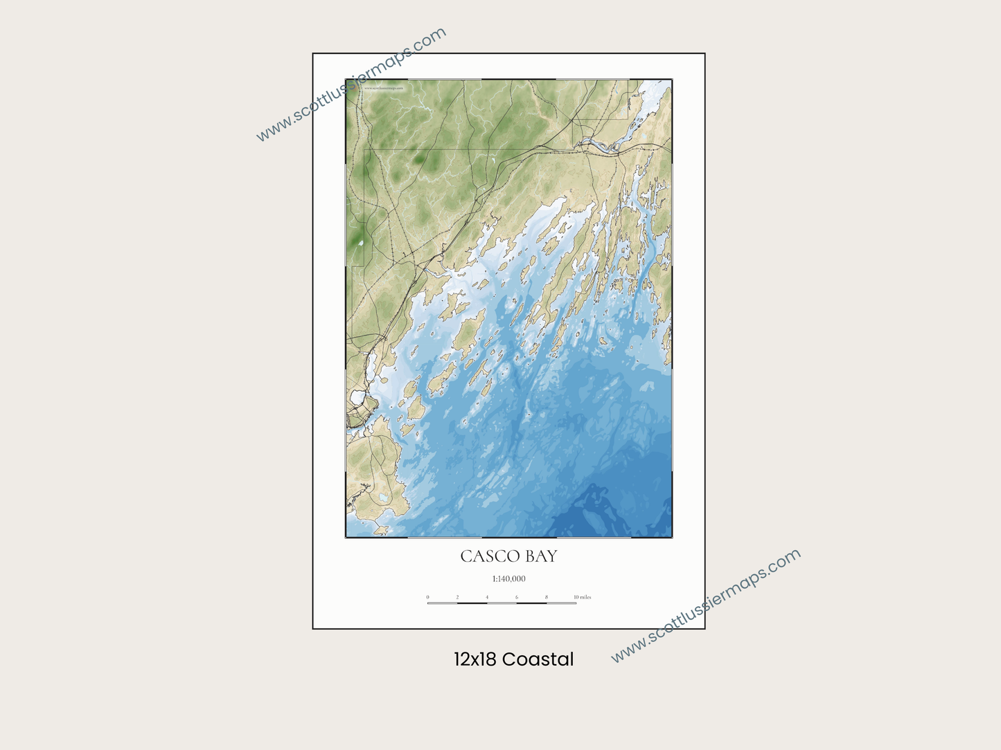 Casco Bay Maine COASTAL Map Art Print 0325