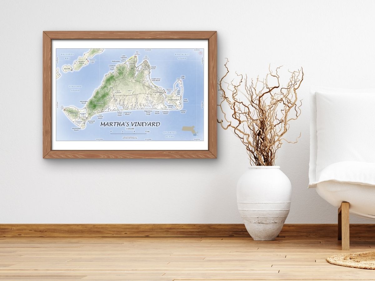 Martha's Vineyard Massachusetts Cape Cod WATERCOLOR Map Art Print 0225