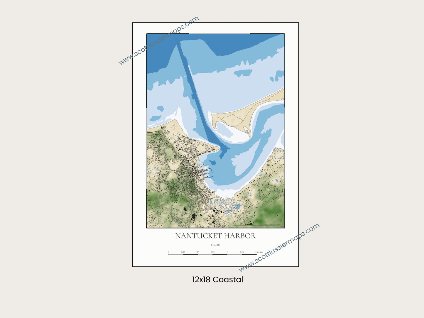 Nantucket Harbor Massachusetts Cape Cod COASTAL Map Art Print
