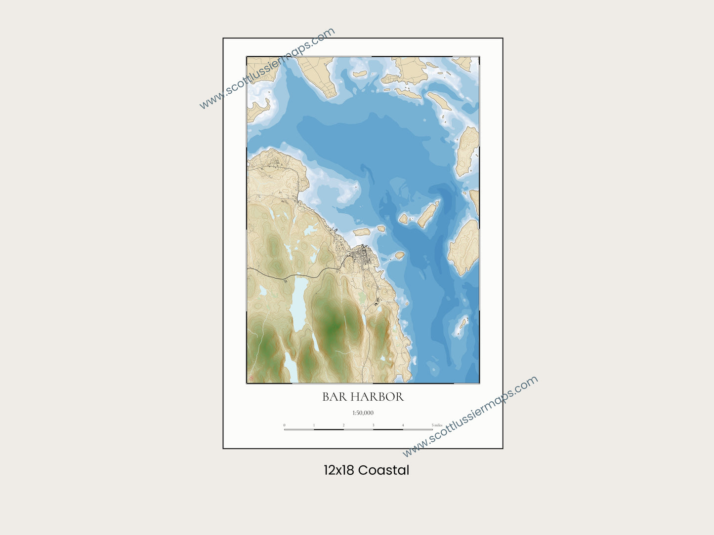 Bar Harbor Maine COASTAL Map Art Print