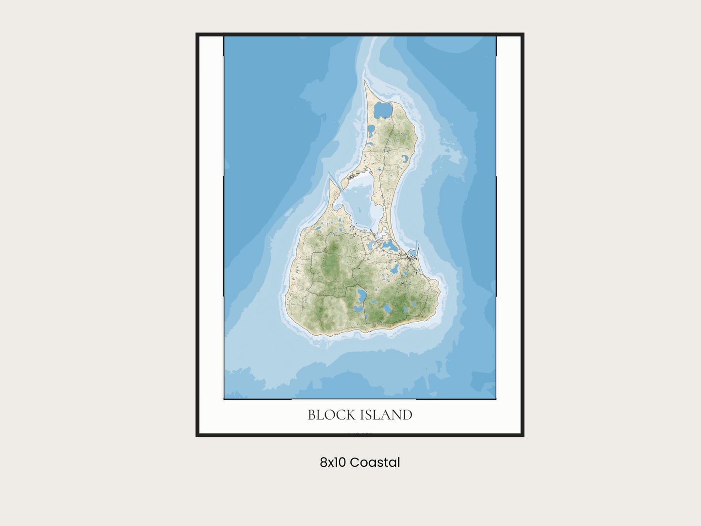 Block Island Rhode Island COASTAL Map Art Print 0325