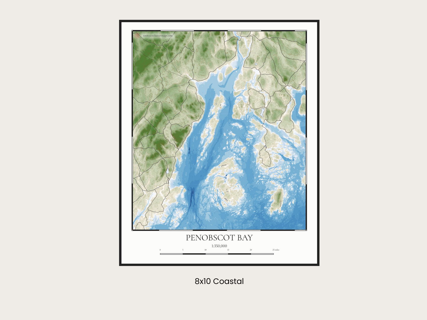Penobscot Bay Maine COASTAL Map Art Print