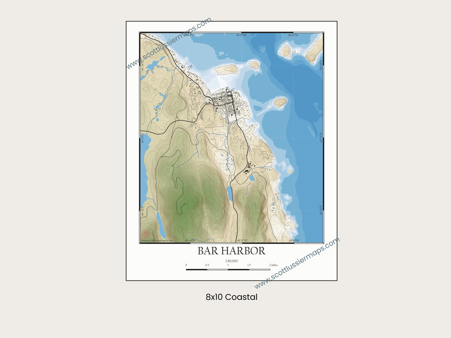 Bar Harbor Maine COASTAL Map Art Print