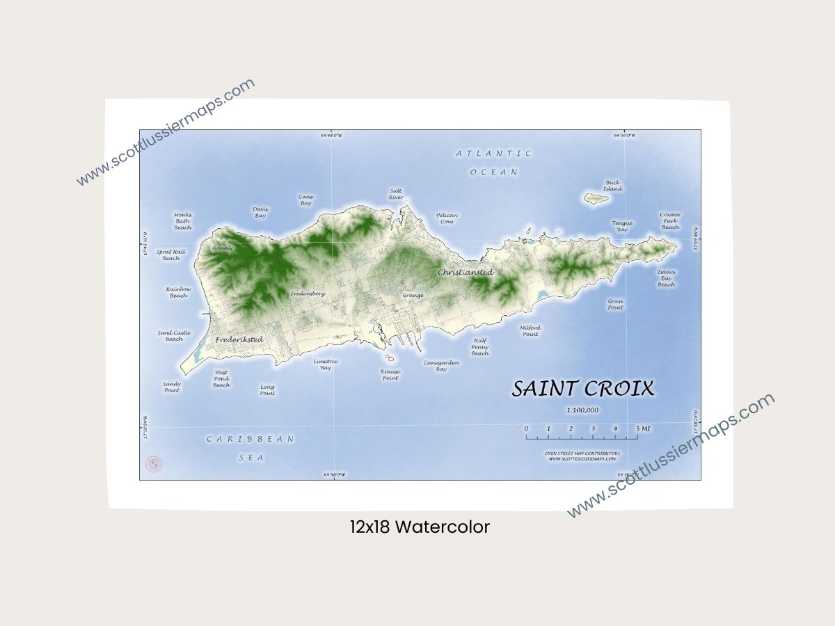 St Croix WATERCOLOR Map Art Print 0325