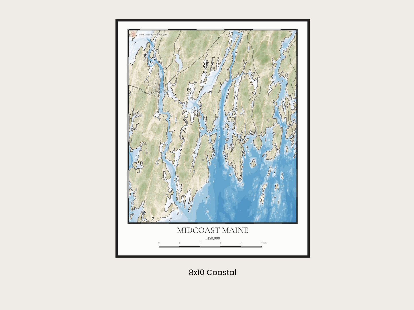 Midcoast Maine COASTAL Map Art Print 0425