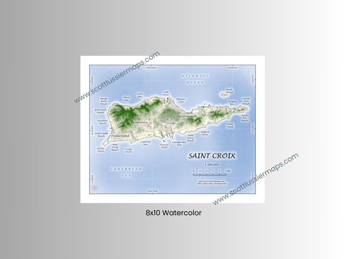 St Croix WATERCOLOR Map Art Print 0325