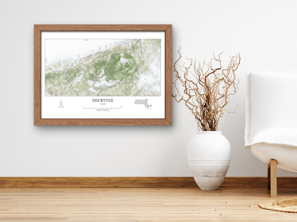 Brewster Cape Cod MA Map Art Print Shoreline Style
