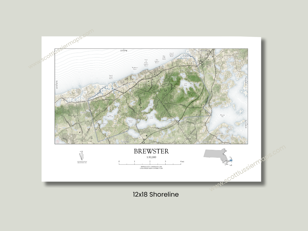 Brewster Cape Cod MA Map Art Print Shoreline Style