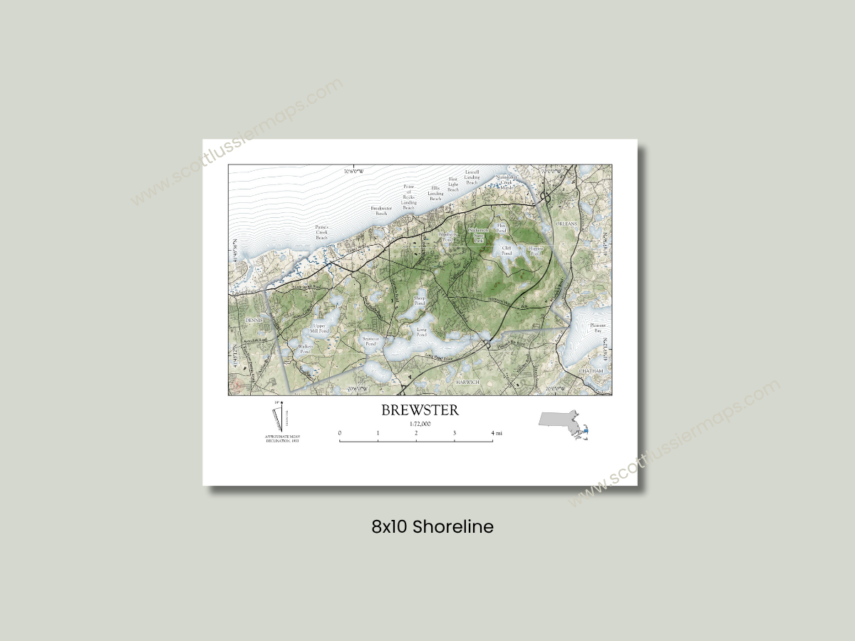 Brewster Cape Cod MA Map Art Print Shoreline Style