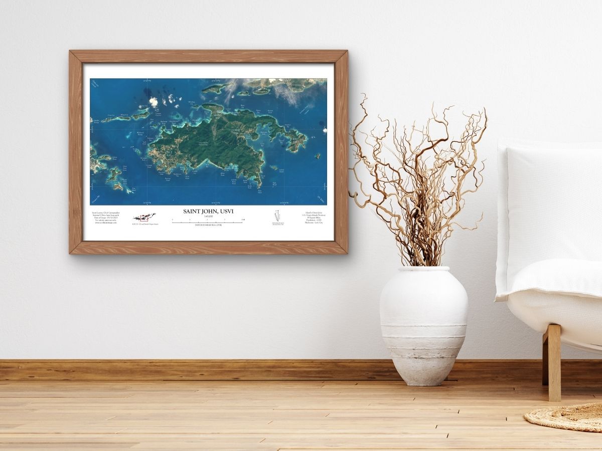 St John USVI Map Art Print Aerial Style