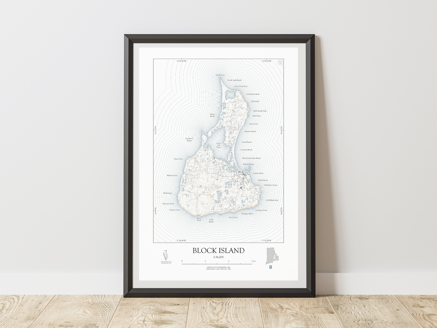 Block Island Rhode Island NAUTICAL Map Art Print 0325